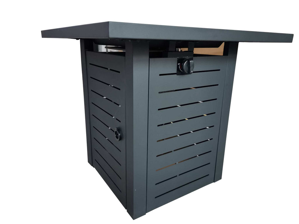 Black Slatted Metal Square Fire Pit with Glass Rocks - Homeroots - Flyclothing LLC