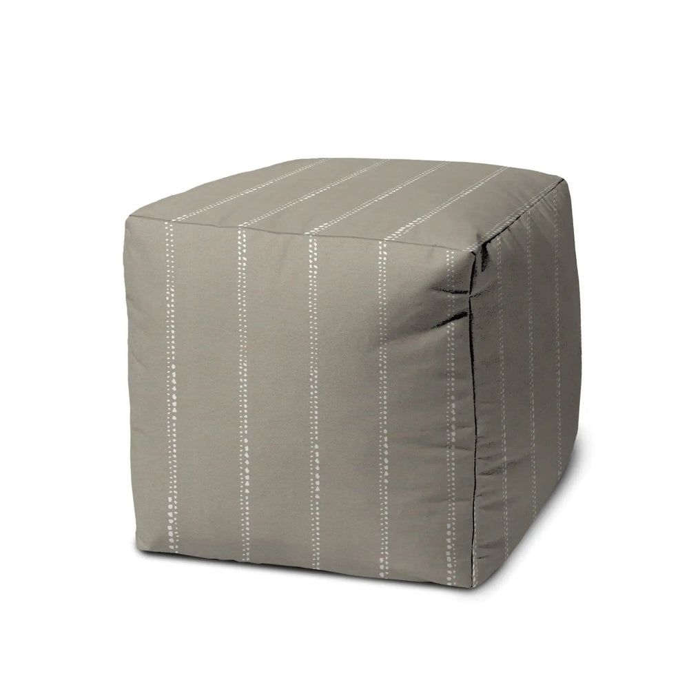 17" Taupe Cube Striped Indoor Outdoor Pouf Cover - Homeroots