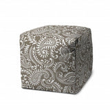 17" Taupe Cube Paisley Indoor Outdoor Pouf Cover - Homeroots