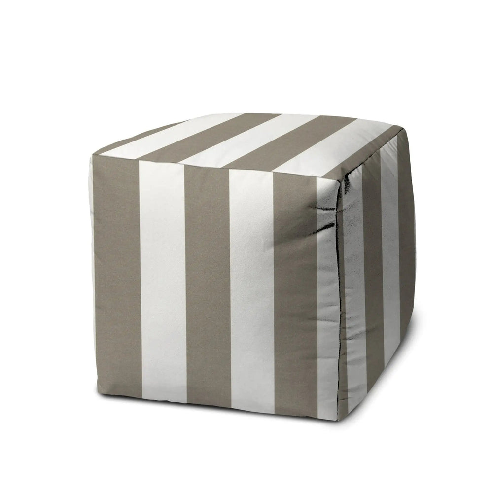 17" Taupe Cube Striped Indoor Outdoor Pouf Cover - Homeroots