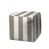 17" Taupe Cube Striped Indoor Outdoor Pouf Cover - Homeroots