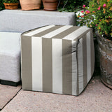 17" Taupe Cube Striped Indoor Outdoor Pouf Cover - Homeroots
