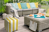 17" Yellow And White Cube Striped Indoor Outdoor Pouf Cover - Homeroots