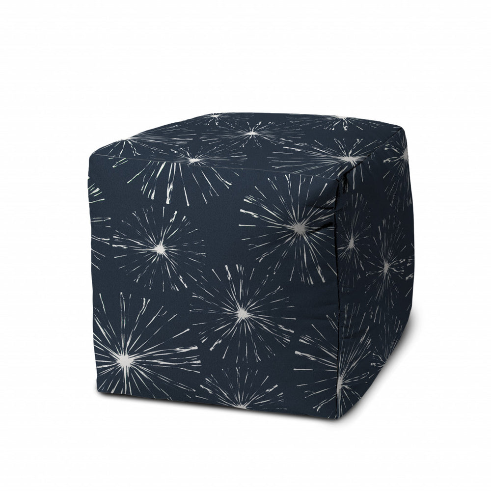 17" Blue Cube Geometric Indoor Outdoor Pouf Cover - Homeroots