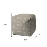 17" Taupe Cube Indoor Outdoor Pouf Cover - Homeroots
