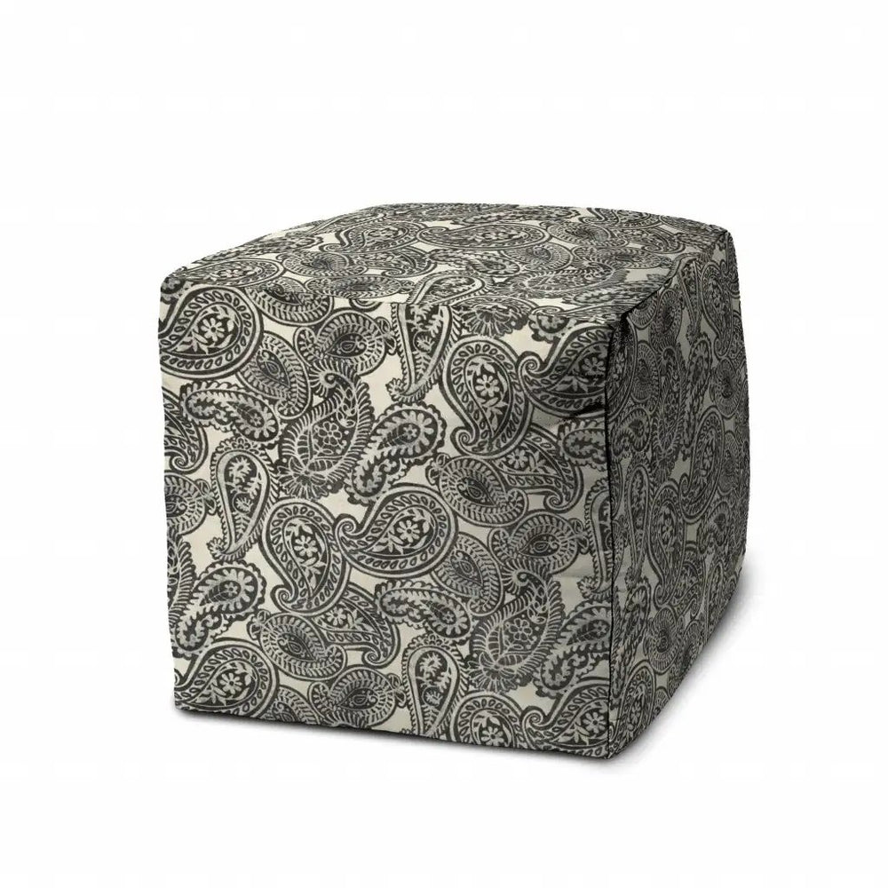 17" Gray Cube Paisley Indoor Outdoor Pouf Cover - Homeroots