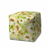 17" Green Cube Floral Indoor Outdoor Pouf Cover - Homeroots