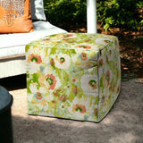 17" Green Cube Floral Indoor Outdoor Pouf Cover - Homeroots