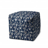 17" Blue Cube Indoor Outdoor Pouf Cover - Homeroots