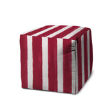 17" Pink And White Cube Striped Indoor Outdoor Pouf Cover - Homeroots