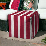 17" Pink And White Cube Striped Indoor Outdoor Pouf Cover - Homeroots
