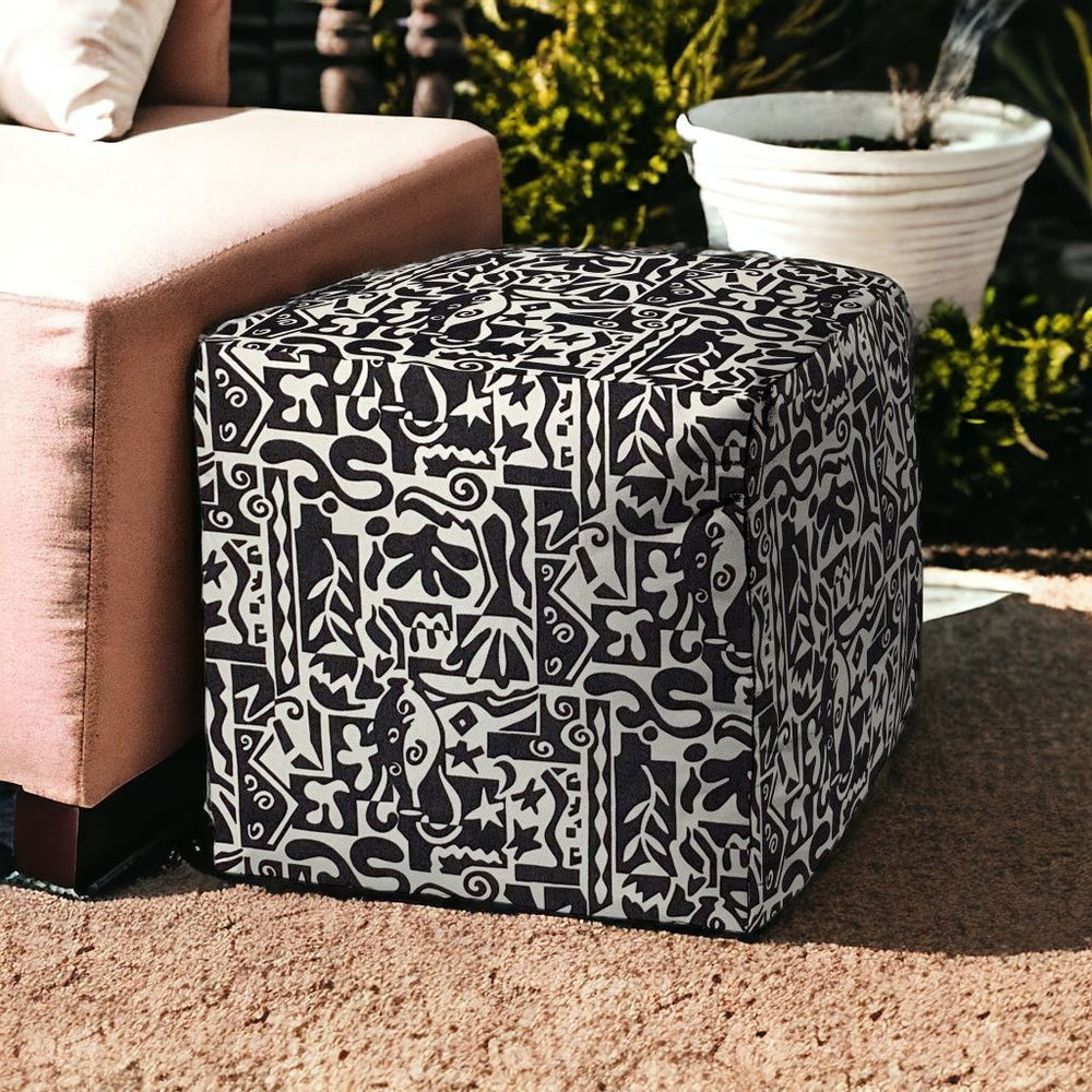 17" Black Cube Geometric Indoor Outdoor Pouf Cover - Homeroots