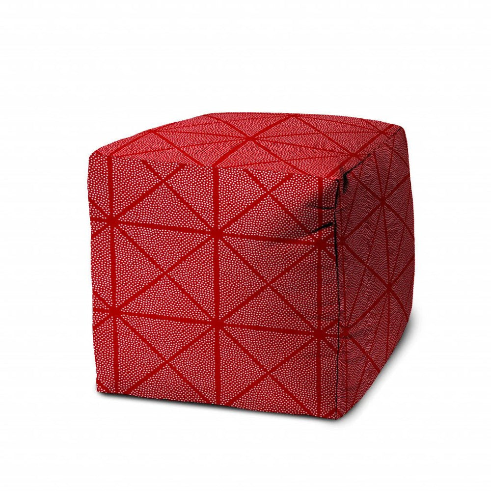 17" Red Cube Geometric Indoor Outdoor Pouf Cover - Homeroots