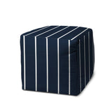 17" Blue Cube Striped Indoor Outdoor Pouf Cover - Homeroots