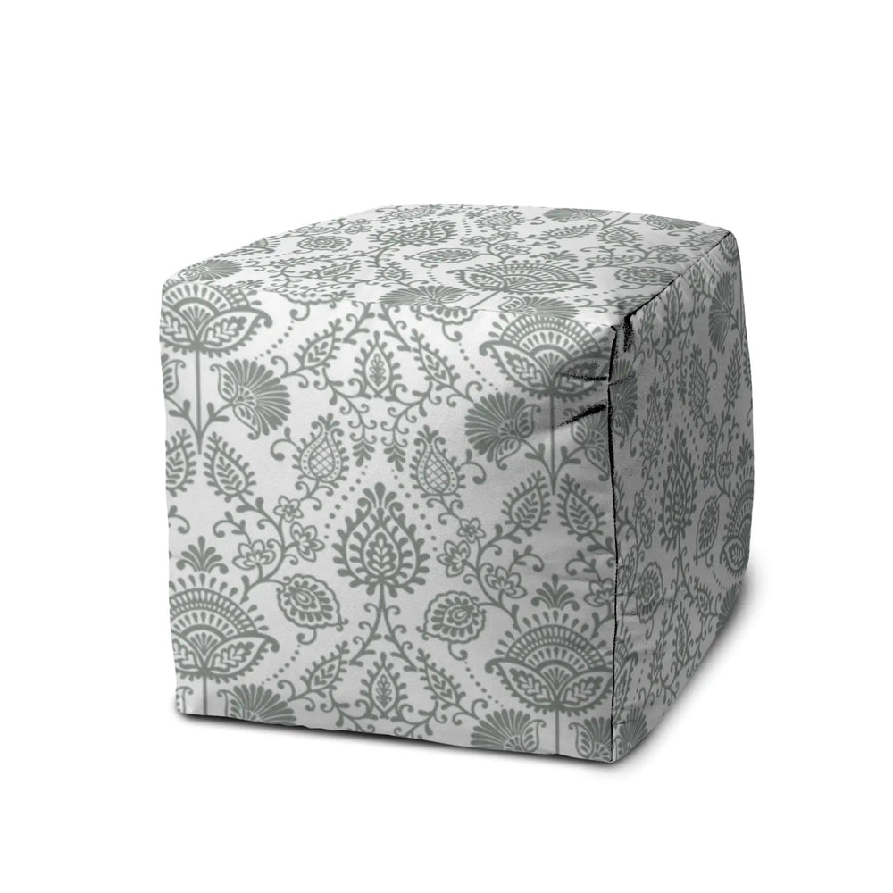 17" Gray Cube Indoor Outdoor Pouf Cover - Homeroots