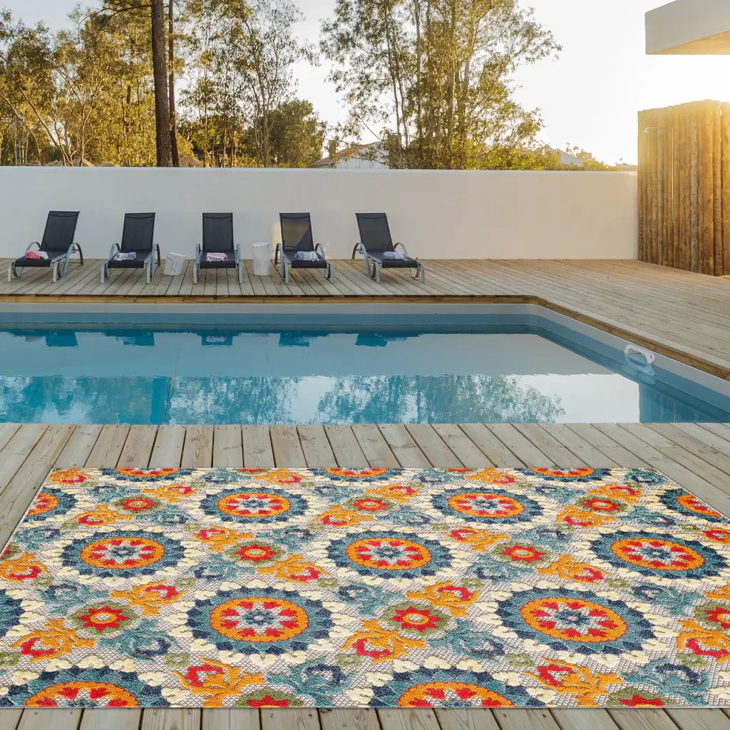 2' X 4' Orange And Ivory Moroccan Stain Resistant Indoor Outdoor Area Rug - Homeroots - Flyclothing LLC