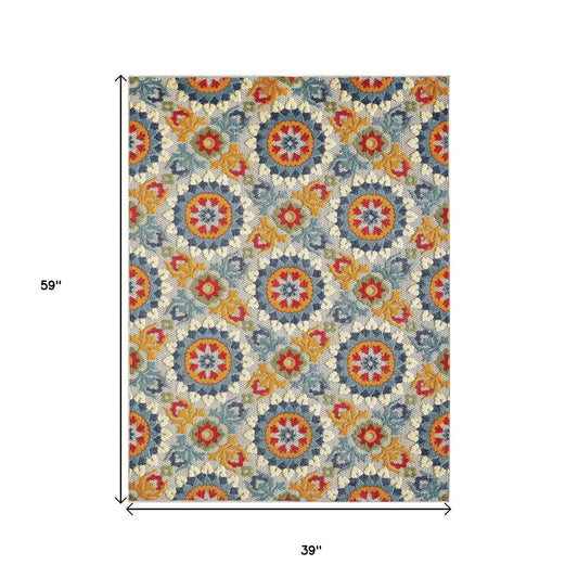 3' X 5' Orange And Ivory Moroccan Stain Resistant Indoor Outdoor Area Rug - Homeroots - Flyclothing LLC