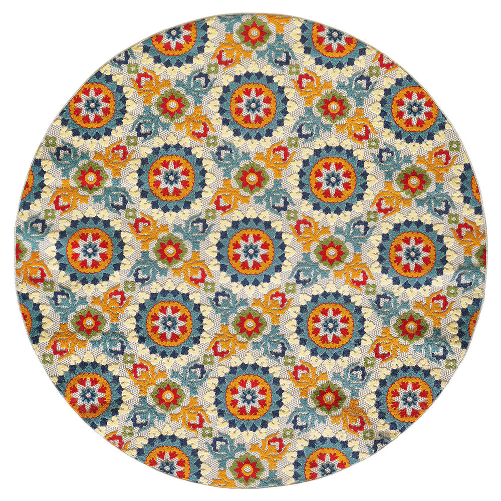 8' Round Orange And Ivory Round Moroccan Stain Resistant Indoor Outdoor Area Rug - Homeroots