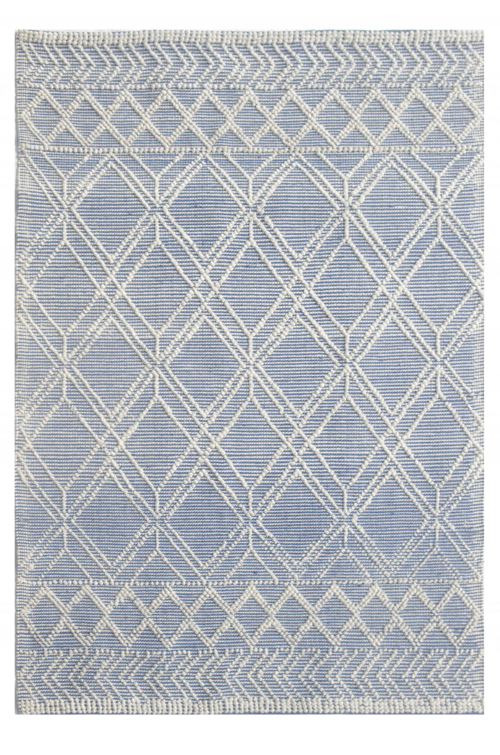 6' X 9' Blue and Ivory Geometric Handmade Area Rug