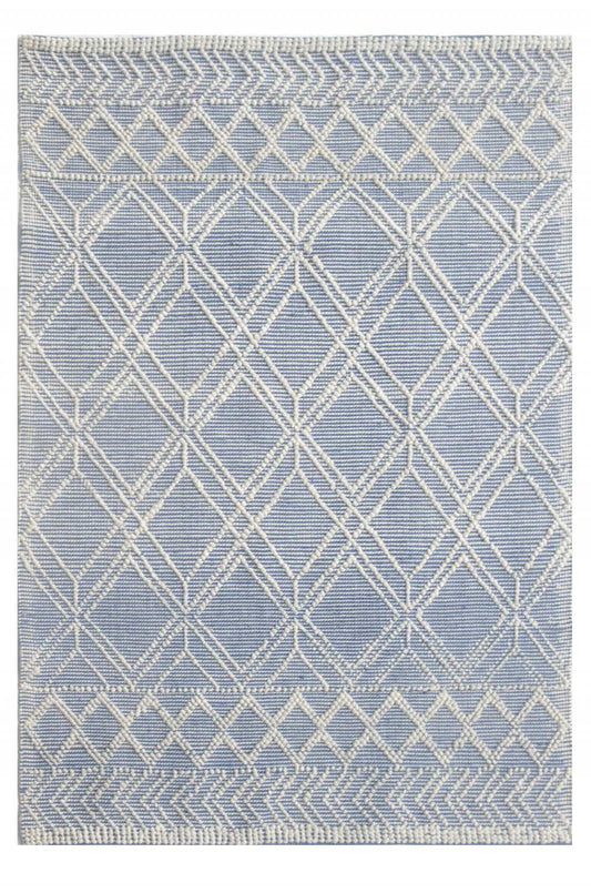 6' X 9' Blue and Ivory Geometric Handmade Area Rug - Homeroots - Flyclothing LLC