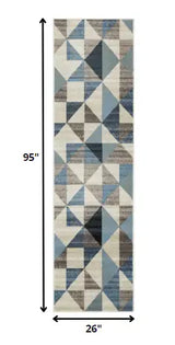 8' Runner Blue Geometric Runner Rug - Homeroots - Flyclothing LLC