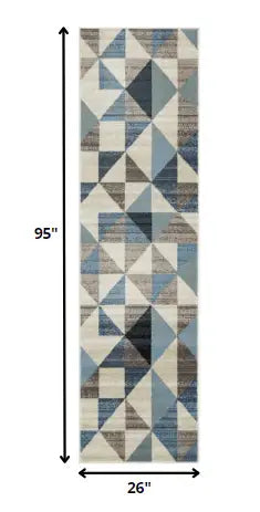 8' Runner Blue Geometric Runner Rug - Homeroots - Flyclothing LLC