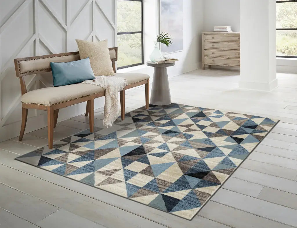 3' X 5' Blue Geometric Area Rug - Homeroots - Flyclothing LLC