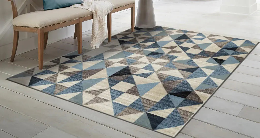 3' X 5' Blue Geometric Area Rug - Homeroots - Flyclothing LLC