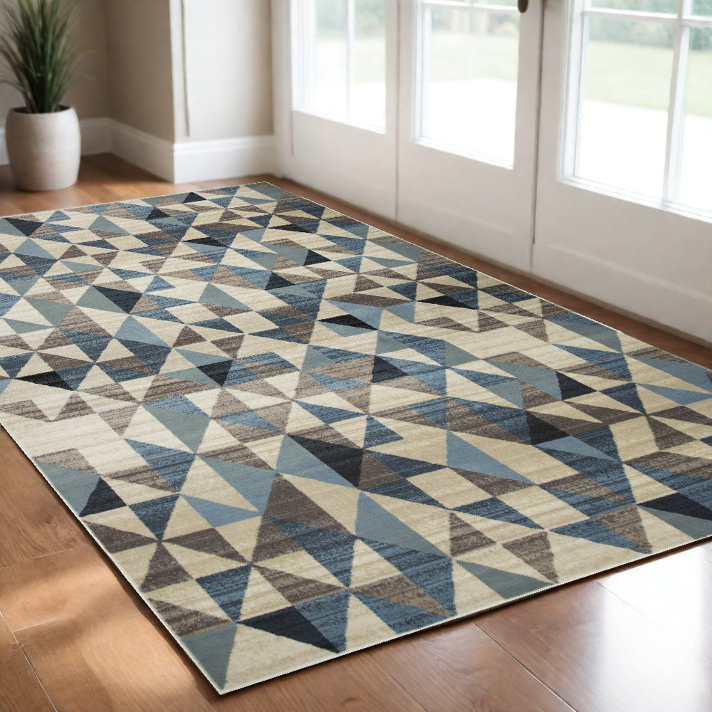 3' X 5' Blue Geometric Area Rug - Homeroots