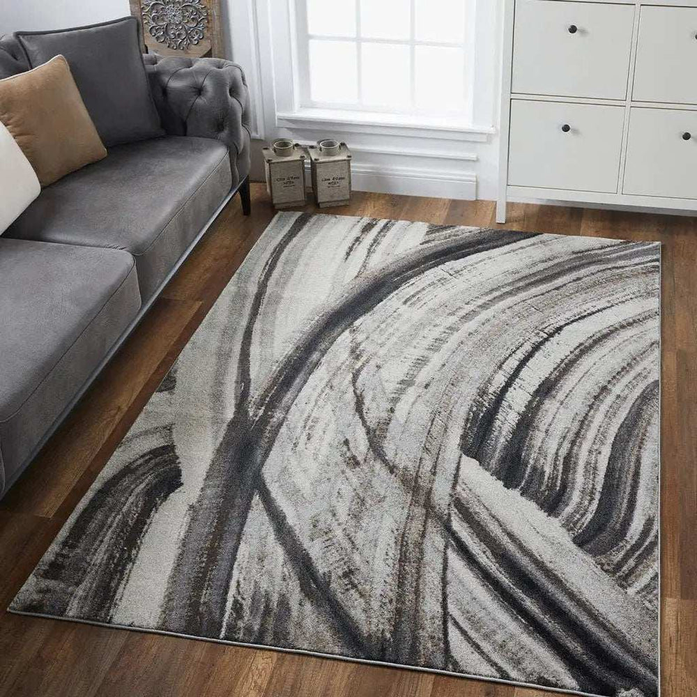 3' X 5' Gray and Ivory Abstract Area Rug - Homeroots - Flyclothing LLC