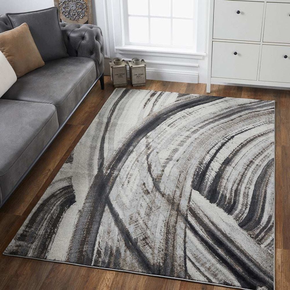 7' X 10' Gray and Ivory Abstract Area Rug - Homeroots - Flyclothing LLC