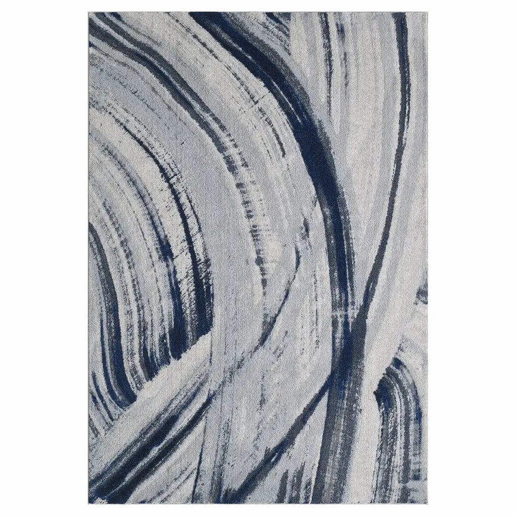 7' X 10' Ivory and Blue Abstract Area Rug - Homeroots - Flyclothing LLC