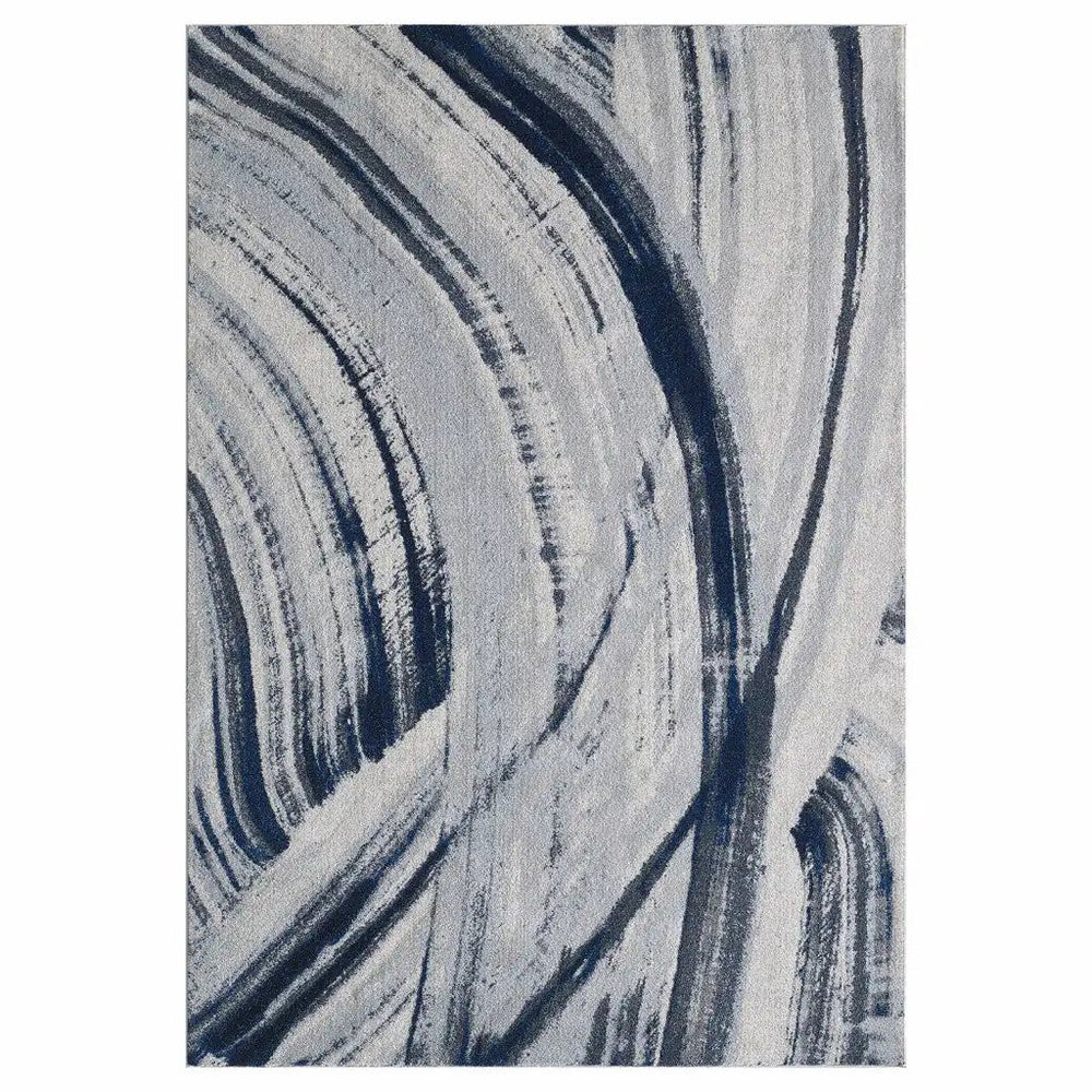 10' X 13' Navy Ivory Abstract Strokes Modern Area Rug - Homeroots