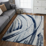 10' X 13' Navy Ivory Abstract Strokes Modern Area Rug - Homeroots - Flyclothing LLC