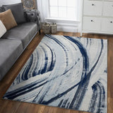 10' X 13' Navy Ivory Abstract Strokes Modern Area Rug - Homeroots