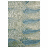 5' X 8' Blue and Beige Abstract Waves Area Rug - Homeroots