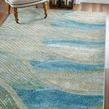 5' X 8' Blue and Beige Abstract Waves Area Rug - Homeroots
