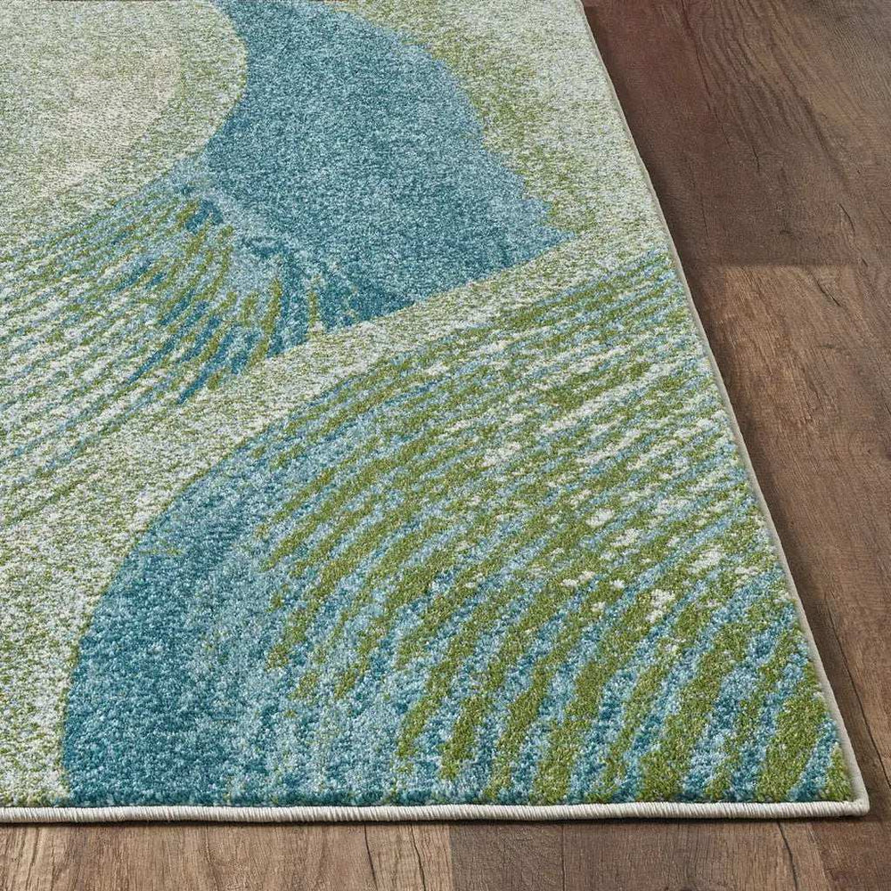 10' X 13' Blue Beige Abstract Waves Modern Area Rug - Homeroots - Flyclothing LLC