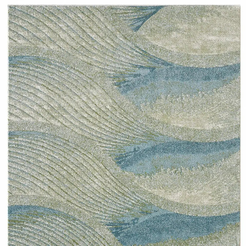 10' X 13' Blue Beige Abstract Waves Modern Area Rug - Homeroots - Flyclothing LLC