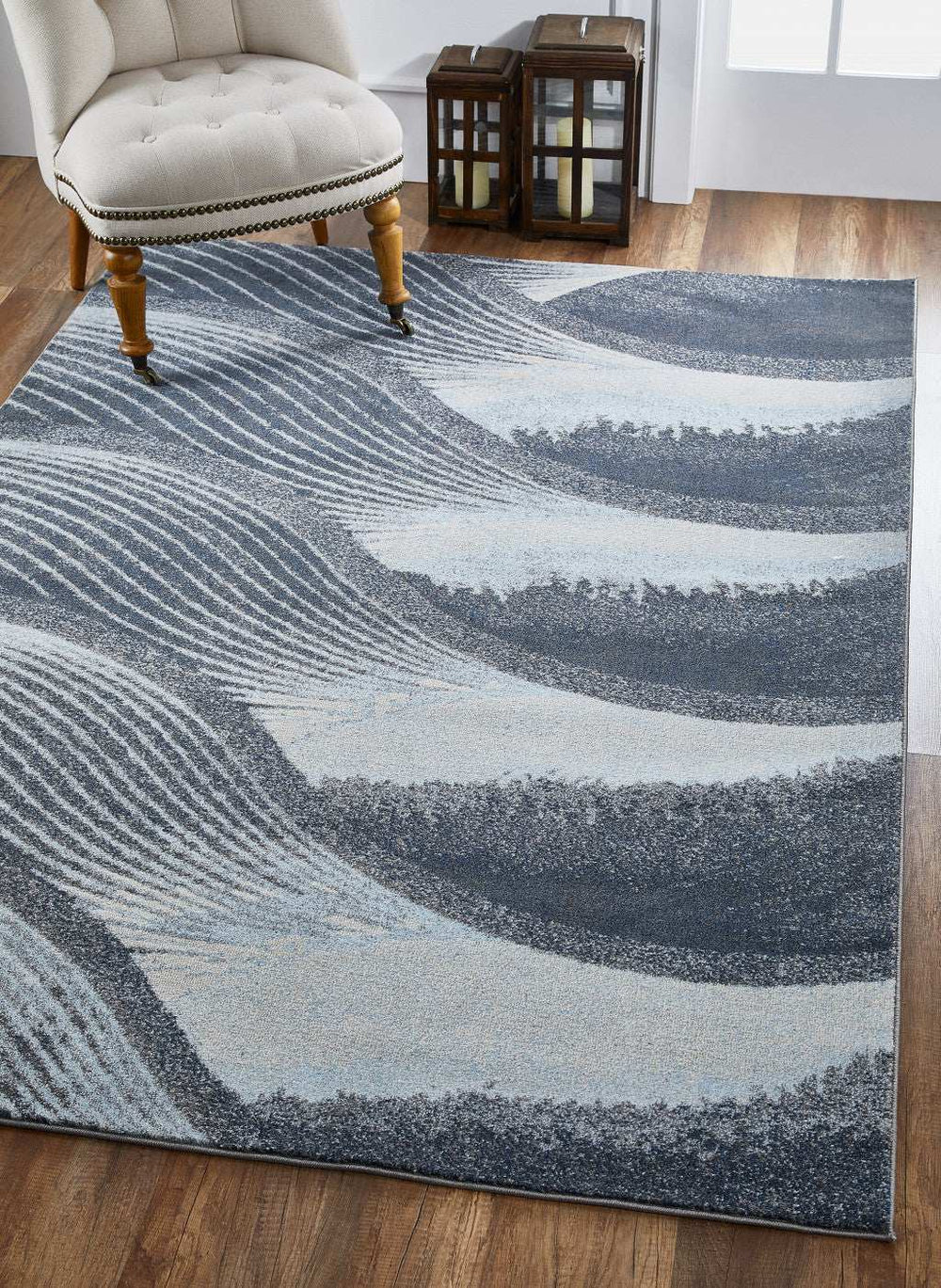 5' X 8' Blue and Gray Abstract Area Rug - Homeroots - Flyclothing LLC