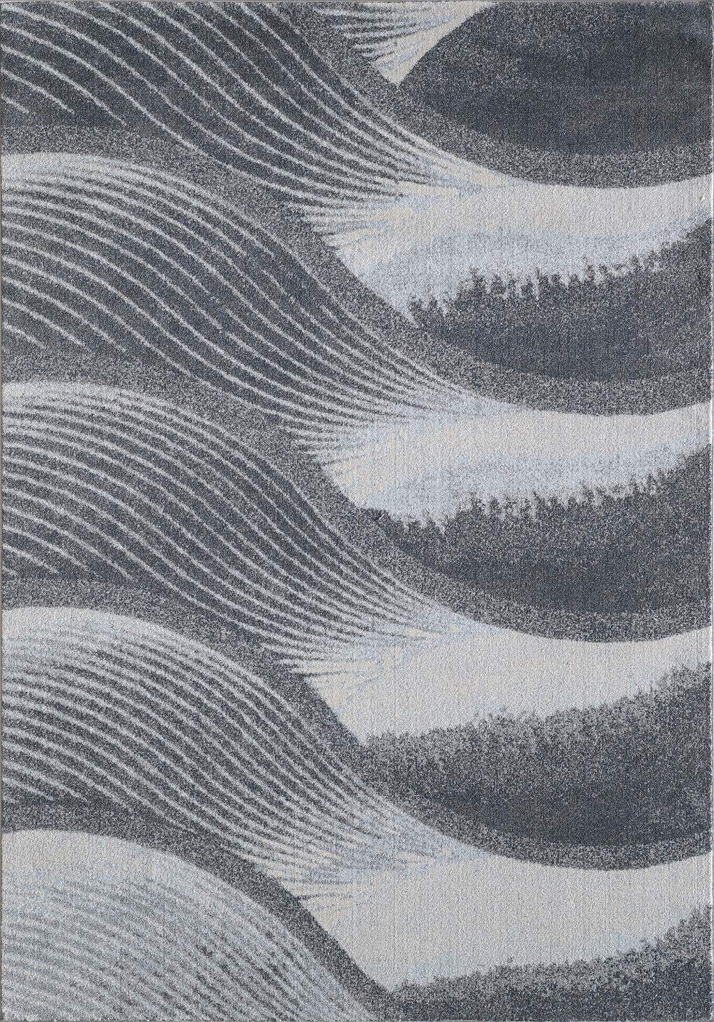10' X 13' Gray Blue Abstract Waves Modern Area Rug - Homeroots - Flyclothing LLC