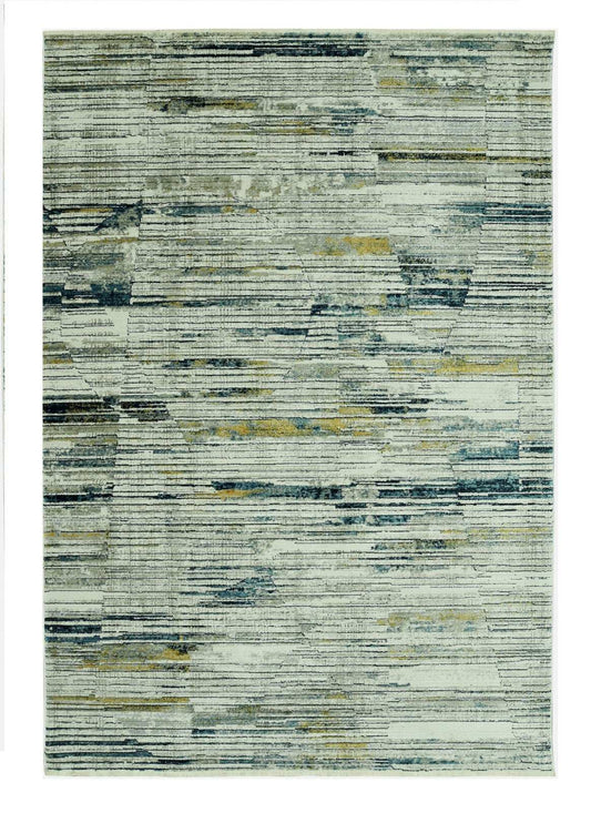 5' X 8' Ivory and Blue Abstract Area Rug - Homeroots - Flyclothing LLC
