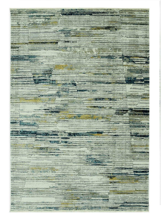 5' X 8' Ivory and Blue Abstract Area Rug - Homeroots - Flyclothing LLC