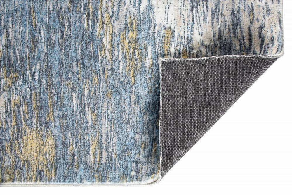 8' Runner Blue and Gold Abstract Runner Rug - Homeroots - Flyclothing LLC