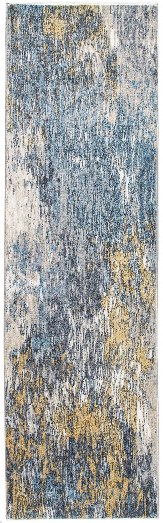 8' Runner Blue and Gold Abstract Runner Rug - Homeroots - Flyclothing LLC