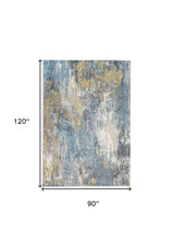 8' X 10' Blue and Gold Abstract Area Rug - Homeroots - Flyclothing LLC