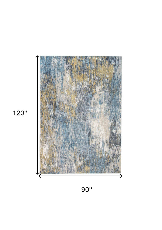 8' X 10' Blue and Gold Abstract Area Rug - Homeroots - Flyclothing LLC