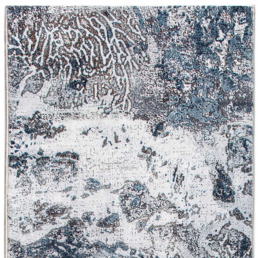 8' Runner Blue and Gray Abstract Runner Rug - Homeroots - Flyclothing LLC