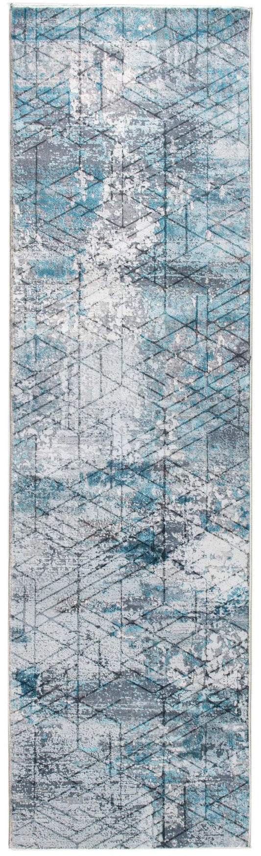 2' X 7' Blue Gray Abstract Cuboid Modern Runner Rug - Homeroots - Flyclothing LLC
