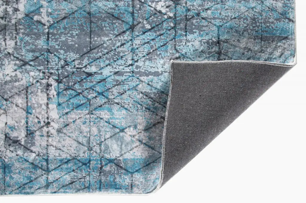 8' X 10' Blue Gray Abstract Cuboid Modern Area Rug - Homeroots - Flyclothing LLC